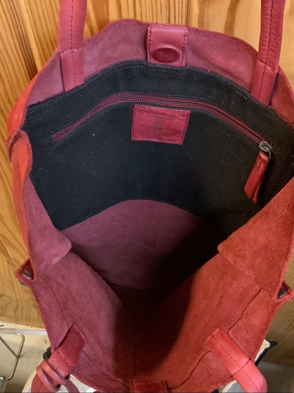 Stud-Trim Red Leather Tote with Anchor Charm - Picture 6 of 6